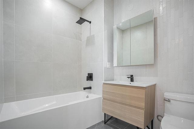 859 Myrtle Ave Apt 8G, Brooklyn, NY 11206 - full bathroom with tile walls, vanity, shower / bath combination, and tile patterned floors