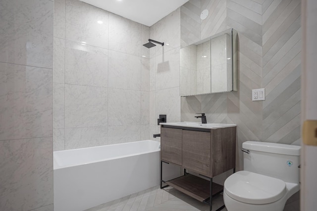 859 Myrtle Ave Apt 8G, Brooklyn, NY 11206 - bathroom with tile walls, vanity, washtub / shower combination, and pet washing area