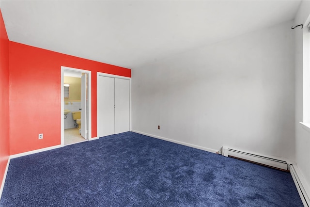102 Maple St, Croton-On-Hudson, NY 10520 - unfurnished bedroom featuring a baseboard heating unit, carpet, connected bathroom, and a closet
