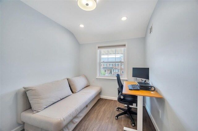 239-53 66th Ave, Little Neck, NY 11362 - office space with lofted ceiling, wood finished floors, baseboards, and recessed lighting
