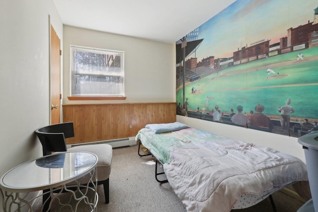 403 Haverstraw Rd, Suffern, NY 10901 - carpeted bedroom featuring a wainscoted wall, wood walls, and baseboard heating