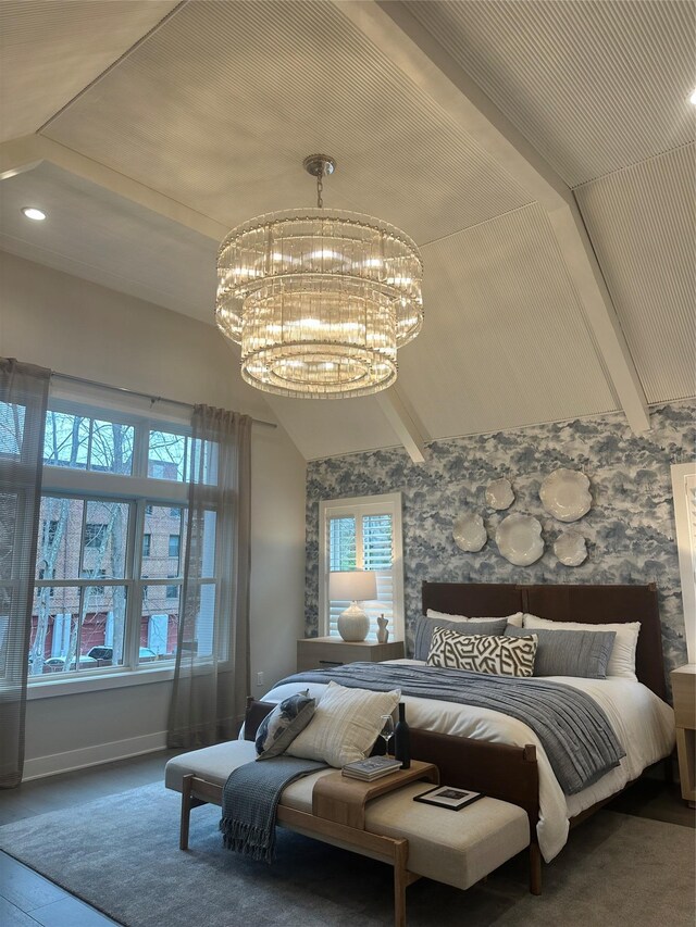 18 Marker Rdg Unit 9, Irvington, NY 10533 - bedroom featuring a chandelier, wallpapered walls, baseboards, and recessed lighting