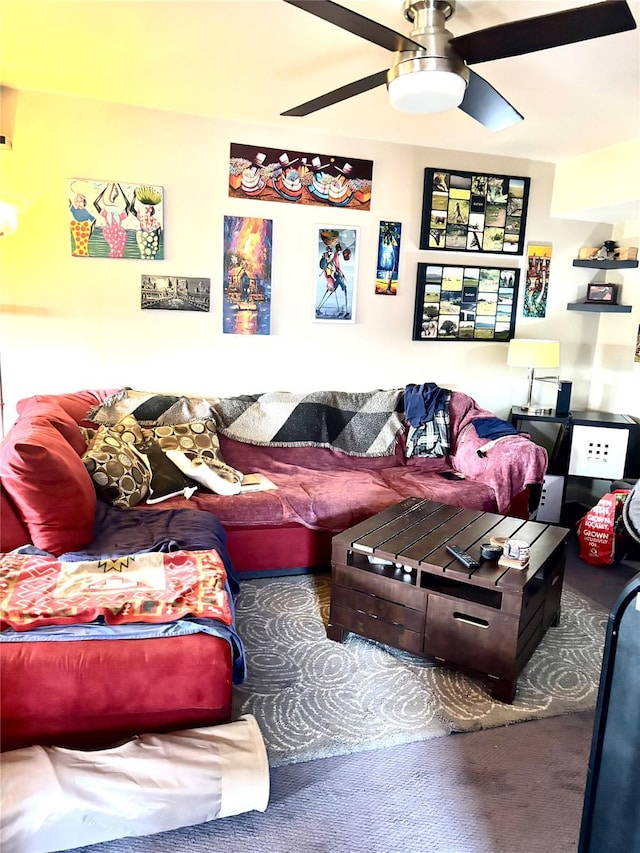 61 Bronx River Rd Unit 8E, Yonkers, NY 10704 - carpeted living area featuring a ceiling fan
