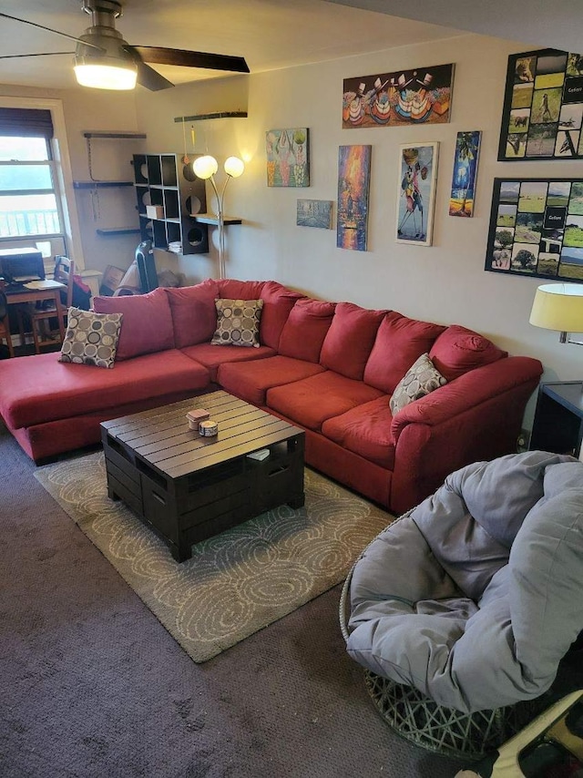 61 Bronx River Rd Unit 8E, Yonkers, NY 10704 - carpeted living room featuring ceiling fan