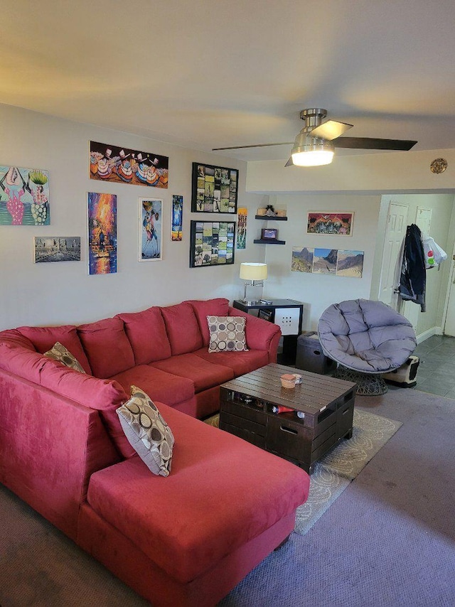 61 Bronx River Rd Unit 8E, Yonkers, NY 10704 - living area featuring carpet floors and ceiling fan