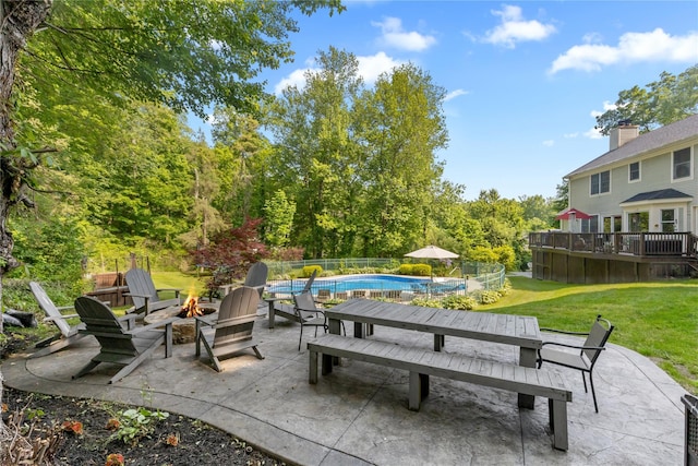 41 Indian Hill Rd, Brewster, NY 10509 - view of patio featuring an outdoor fire pit, an outdoor pool, and a wooden deck