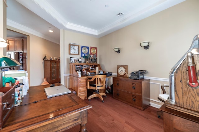 77 Maple Ave Unit 101, Rockville Centre, NY 11570 - office space with crown molding, wood finished floors, a raised ceiling, recessed lighting, and wainscoting