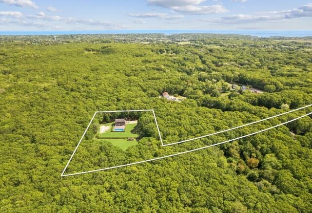 484 N Magee St, Southampton, NY 11968 - aerial overview of property's location featuring a heavily wooded area and property boundaries highlighted