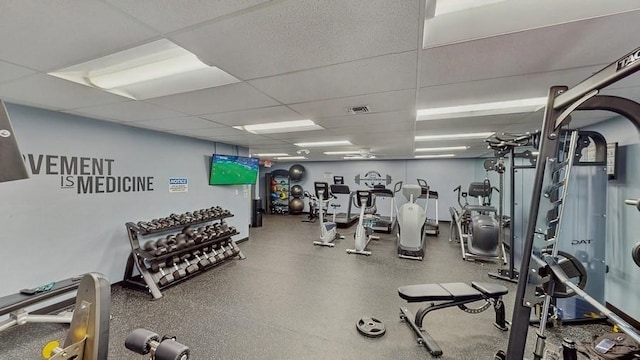14 Acorn Ponds Dr Unit 14, Roslyn, NY 11576 - exercise room with a drop ceiling