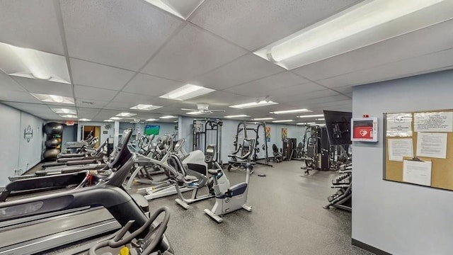 14 Acorn Ponds Dr Unit 14, Roslyn, NY 11576 - gym with a paneled ceiling and ceiling fan