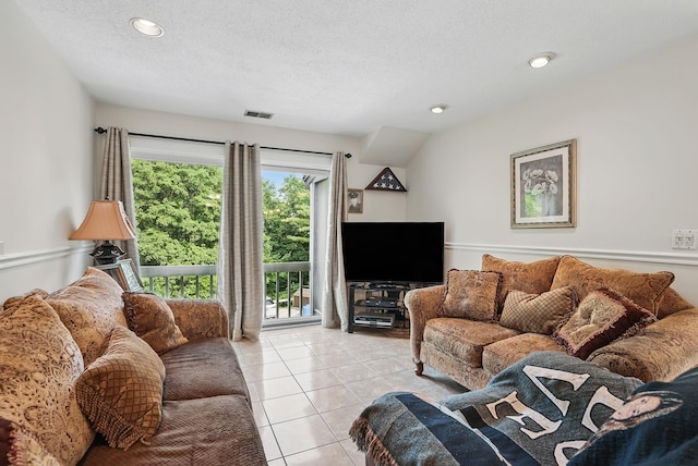 34 Overlook Commons, Yorktown Heights, NY 10598 - living room featuring light tile patterned floors, a textured ceiling, and recessed lighting