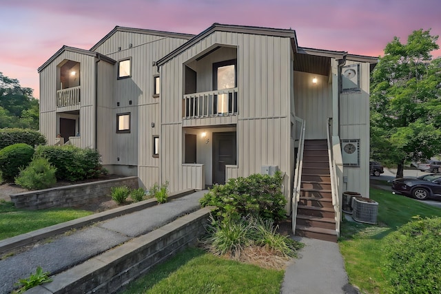34 Overlook Commons, Yorktown Heights, NY 10598 - view of front of property featuring stairs, a balcony, and board and batten siding