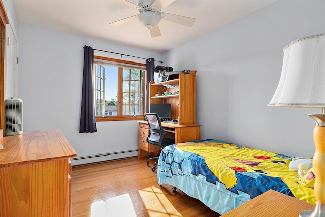 25 Glacier Dr, Smithtown, NY 11787 - bedroom with baseboard heating, light wood finished floors, and ceiling fan