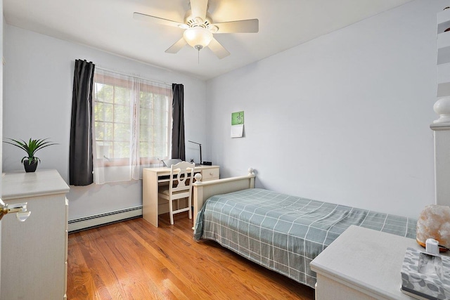 25 Glacier Dr, Smithtown, NY 11787 - bedroom featuring baseboard heating, wood finished floors, and ceiling fan