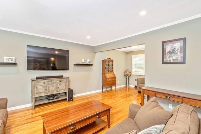 7 Dawn Dr, East Northport, NY 11731 - living room featuring crown molding, light wood finished floors, baseboards, and recessed lighting
