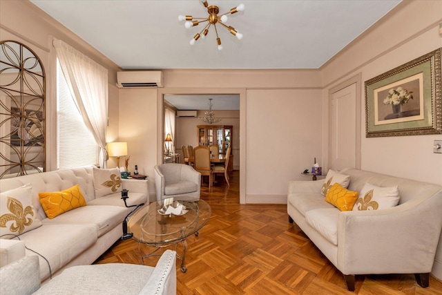 48-46 206th St Unit 2, Bayside, NY 11364 - living area with a chandelier and a wall mounted AC