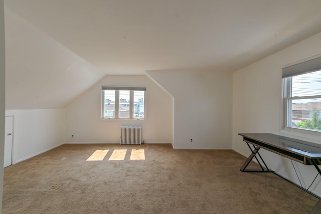 162-29 95th St, Howard Beach, NY 11414 - additional living space featuring radiator heating unit, carpet flooring, and lofted ceiling