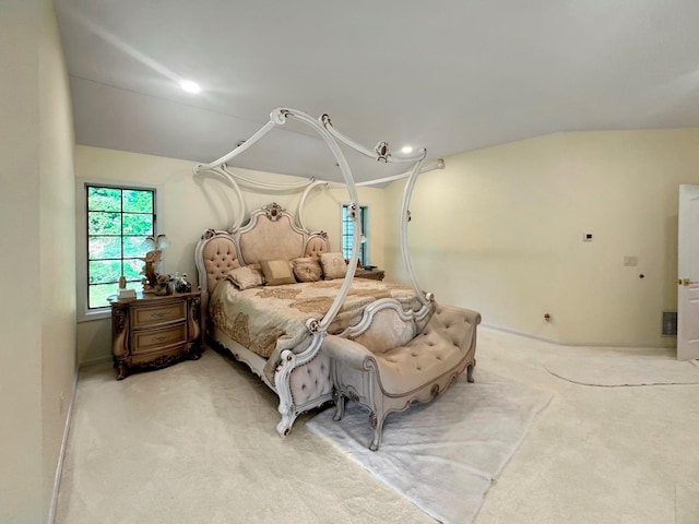 91 Harbor Rd, Head Of The Harbor, NY 11780 - bedroom featuring light colored carpet, lofted ceiling, baseboards, and recessed lighting