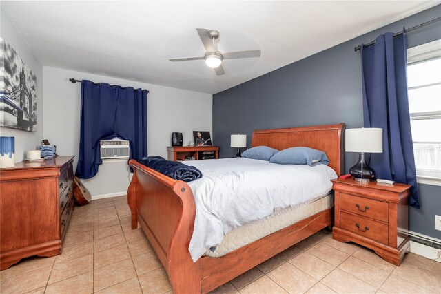 721 E Walnut St, Long Beach, NY 11561 - bedroom with multiple windows, light tile patterned flooring, a ceiling fan, and cooling unit