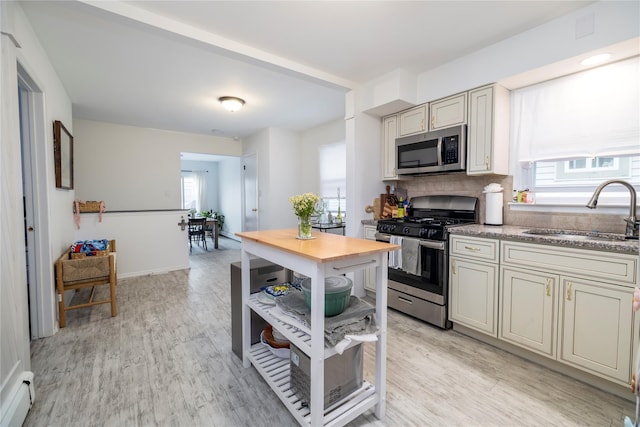 721 E Walnut St, Long Beach, NY 11561 - kitchen with stainless steel appliances, a sink, plenty of natural light, and light wood finished floors