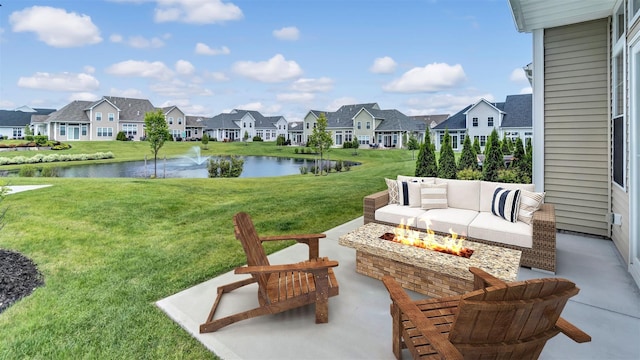 333 Wavell Ave, Yaphank, NY 11980 - view of patio / terrace featuring a residential view, a water view, and an outdoor living space with a fire pit