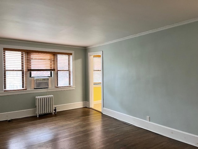604 Tompkins Ave Unit B-2, Mamaroneck, NY 10543 - empty room featuring radiator, ornamental molding, wood finished floors, and cooling unit
