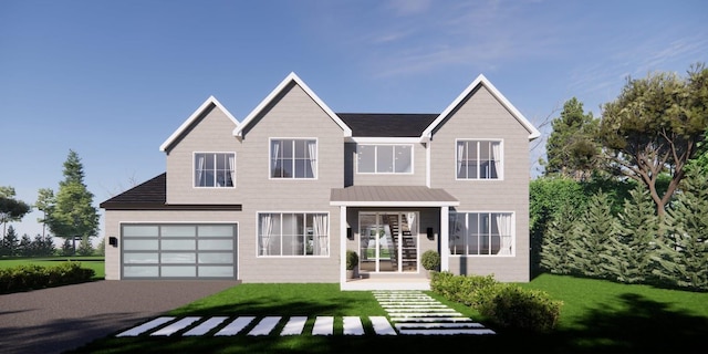 59 Shinnecock Hills Rd, Southampton, NY 11968 - view of front facade featuring a front lawn, asphalt driveway, and a garage