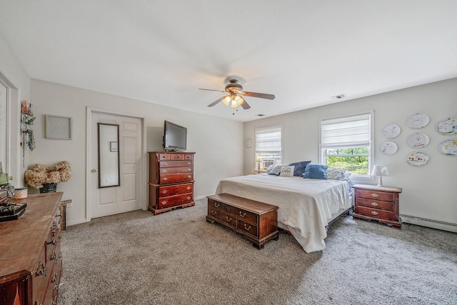 4 Ariel Ct, Rocky Point, NY 11778 - carpeted bedroom featuring baseboard heating and a ceiling fan