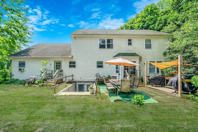 4 Ariel Ct, Rocky Point, NY 11778 - back of property featuring a lawn and cooling unit