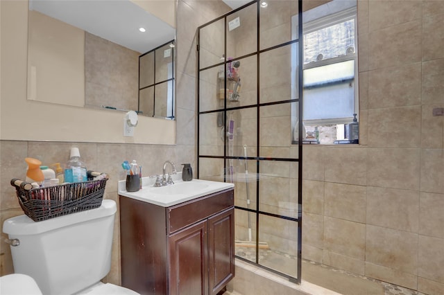 31 Tapscott St, Brooklyn, NY 11212 - bathroom featuring tile walls, vanity, and a tile shower