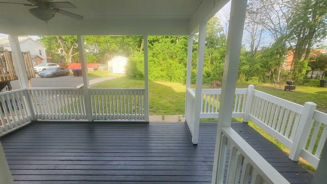 109 Garden St, Poughkeepsie, NY 12601 - wooden deck with a ceiling fan and a lawn