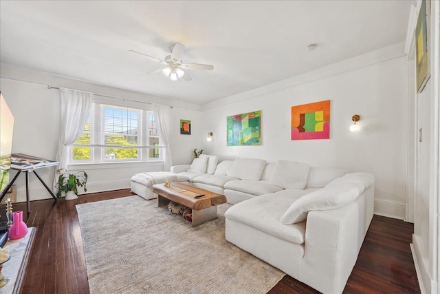 27 Locust Ave Unit 4N, New Rochelle, NY 10801 - living area with a ceiling fan, baseboards, and wood finished floors
