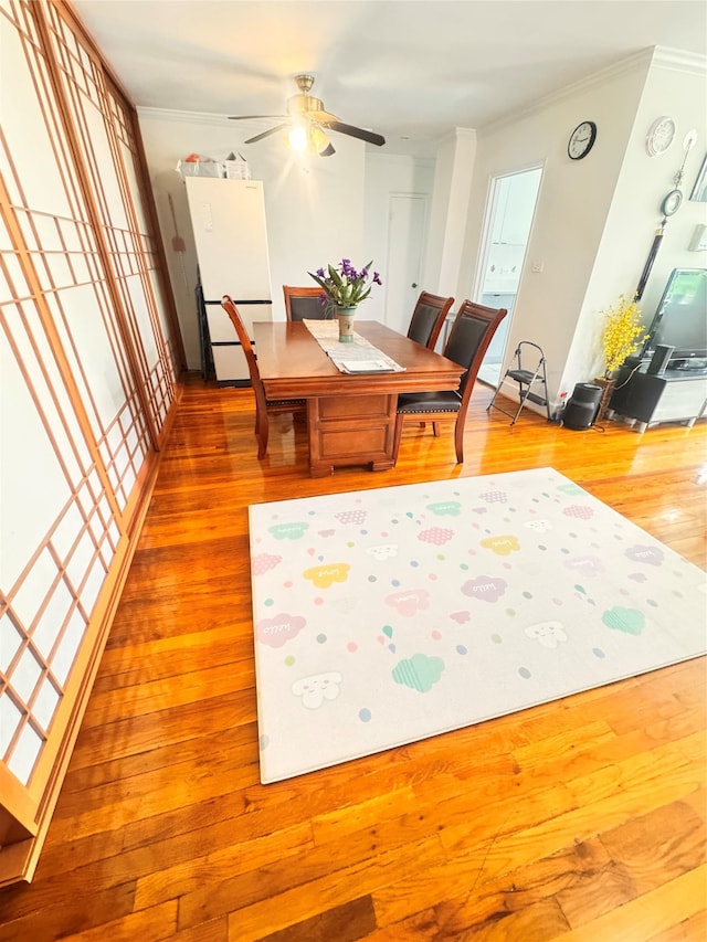 30-11 Parsons Blvd Unit 3P, Flushing, NY 11354 - dining space with ornamental molding, wood finished floors, and a ceiling fan
