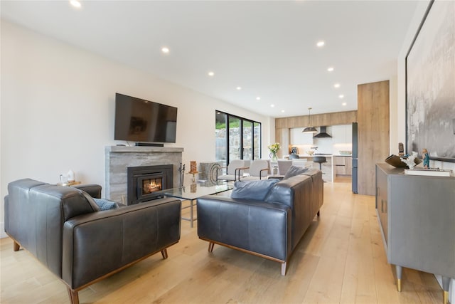 290 Mountain Rd, Pleasantville, NY 10570 - living area featuring a premium fireplace, recessed lighting, and light wood finished floors