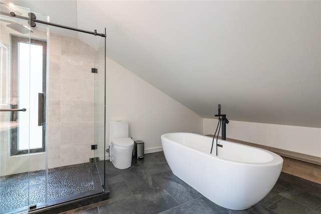 290 Mountain Rd, Pleasantville, NY 10570 - full bath with a freestanding tub, a stall shower, and lofted ceiling