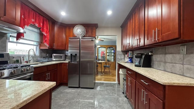 136-23 61st Rd, Flushing, NY 11367 - kitchen featuring stainless steel appliances, backsplash, dark brown cabinets, and recessed lighting