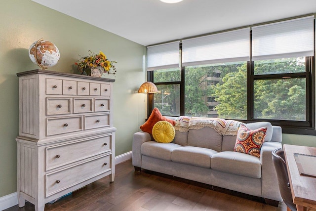 9-05 166th St Unit 4A, Beechhurst, NY 11357 - living room featuring dark wood finished floors and baseboards