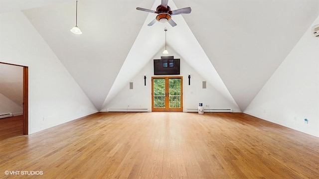 1002 Kitchawan Rd, Ossining, NY 10562 - additional living space with a baseboard radiator, vaulted ceiling, light wood-type flooring, a ceiling fan, and baseboard heating