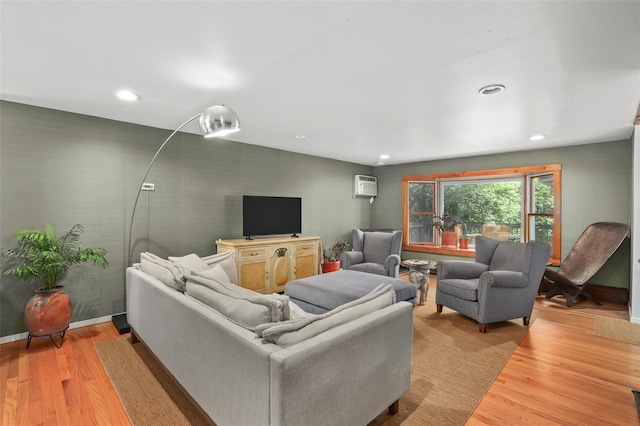 3841 Indian Hill Rd, Shrub Oak, NY 10588 - living room featuring a wall mounted AC, light wood-type flooring, and recessed lighting