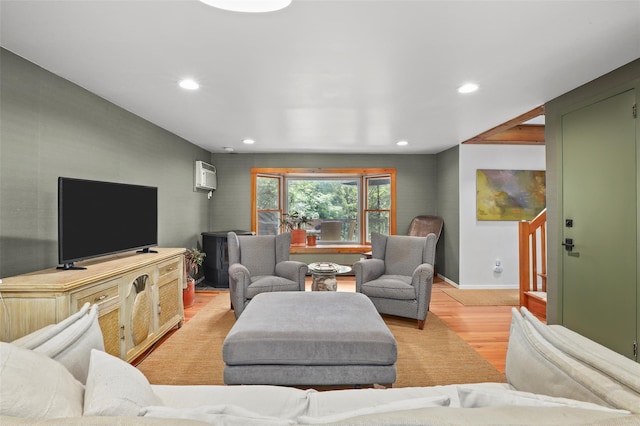 3841 Indian Hill Rd, Shrub Oak, NY 10588 - living room with light wood-style floors, an AC wall unit, and recessed lighting