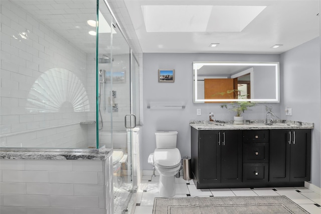 3841 Indian Hill Rd, Shrub Oak, NY 10588 - full bathroom featuring double vanity, a shower stall, recessed lighting, and tile patterned floors