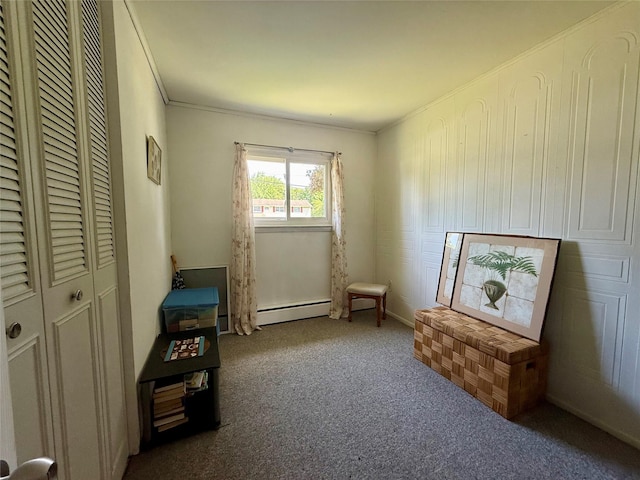 17 Wilson Rd, Brewster, NY 10509 - sitting room featuring baseboard heating, carpet, and ornamental molding