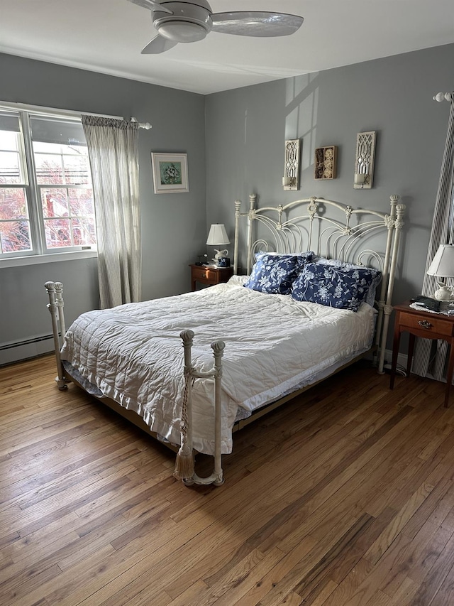 81 Brunswick Rd, Ronkonkoma, NY 11779 - bedroom with wood finished floors, a baseboard radiator, and ceiling fan
