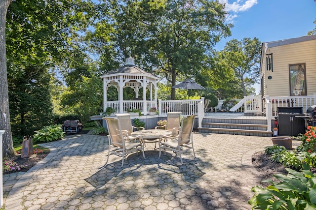 81 Brunswick Rd, Ronkonkoma, NY 11779 - view of patio featuring a gazebo, outdoor dining area, and a wooden deck