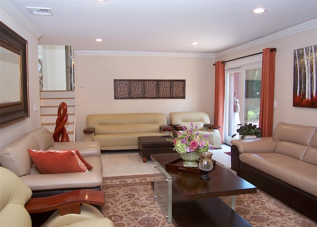 12 Sound View Dr, Rocky Point, NY 11778 - living room featuring ornamental molding and recessed lighting