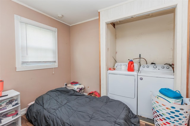 72 Parkway Blvd, Ronkonkoma, NY 11779 - bedroom featuring washer and clothes dryer and ornamental molding