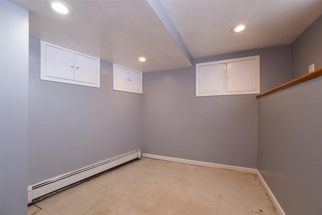6 Beech Pl Unit 6, Bronx, NY 10465 - finished below grade area with baseboard heating, recessed lighting, baseboards, and light flooring