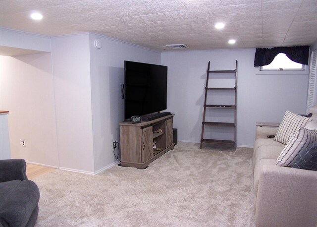 53 Admiral St, Port Jefferson Station, NY 11776 - living area with light colored carpet, recessed lighting, and baseboards