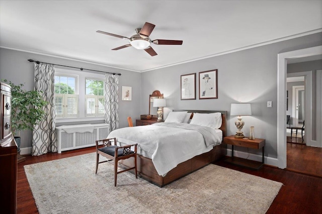 400 Manor Ridge Rd, Pelham, NY 10803 - bedroom with radiator, crown molding, wood finished floors, and a ceiling fan