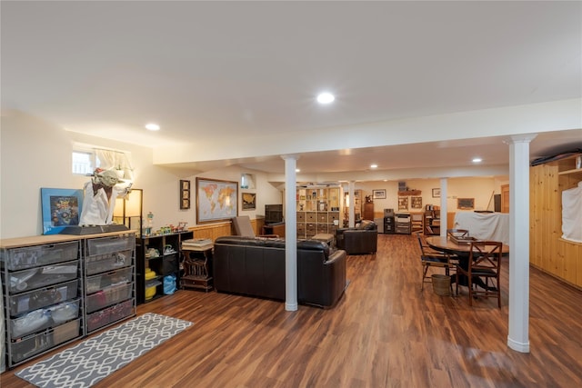 156 E Maujer St, Valley Stream, NY 11580 - living area featuring ornate columns, wood finished floors, and recessed lighting